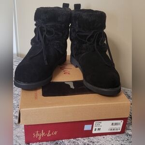 Style & Co. Womens Zijune Leather Lace-up Winter Boots Black 8 Medium (B,M)